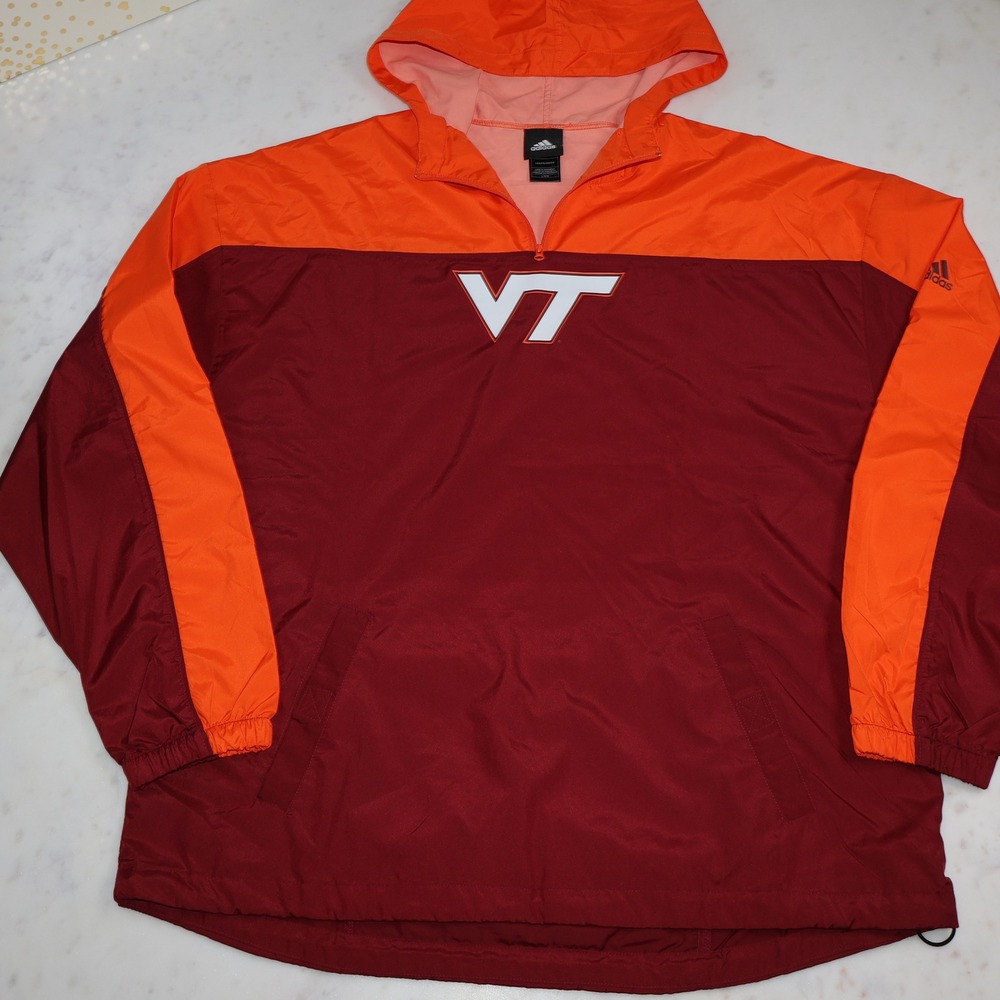 Adidas Virginia Tech Hokies Mens Large Orange Maroon Half Zip Windbreaker Jacket - Picture 2 of 8